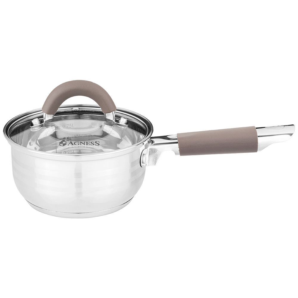 КОВШ AGNESS СО СТЕКЛ.КРЫШКОЙ СЕРИЯ CLASSIC 0,9 Л. 14*7,5 СМ