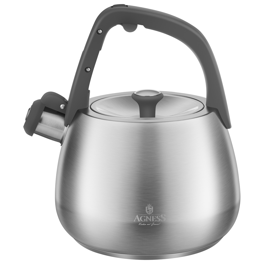 ЧАЙНИК AGNESS СО СВИСТКОМ 2,5Л, ТЕРМОАККУМУЛИРУЮЩЕЕ ДНО, 304 СТАЛЬ, ИНДУКЦИЯ