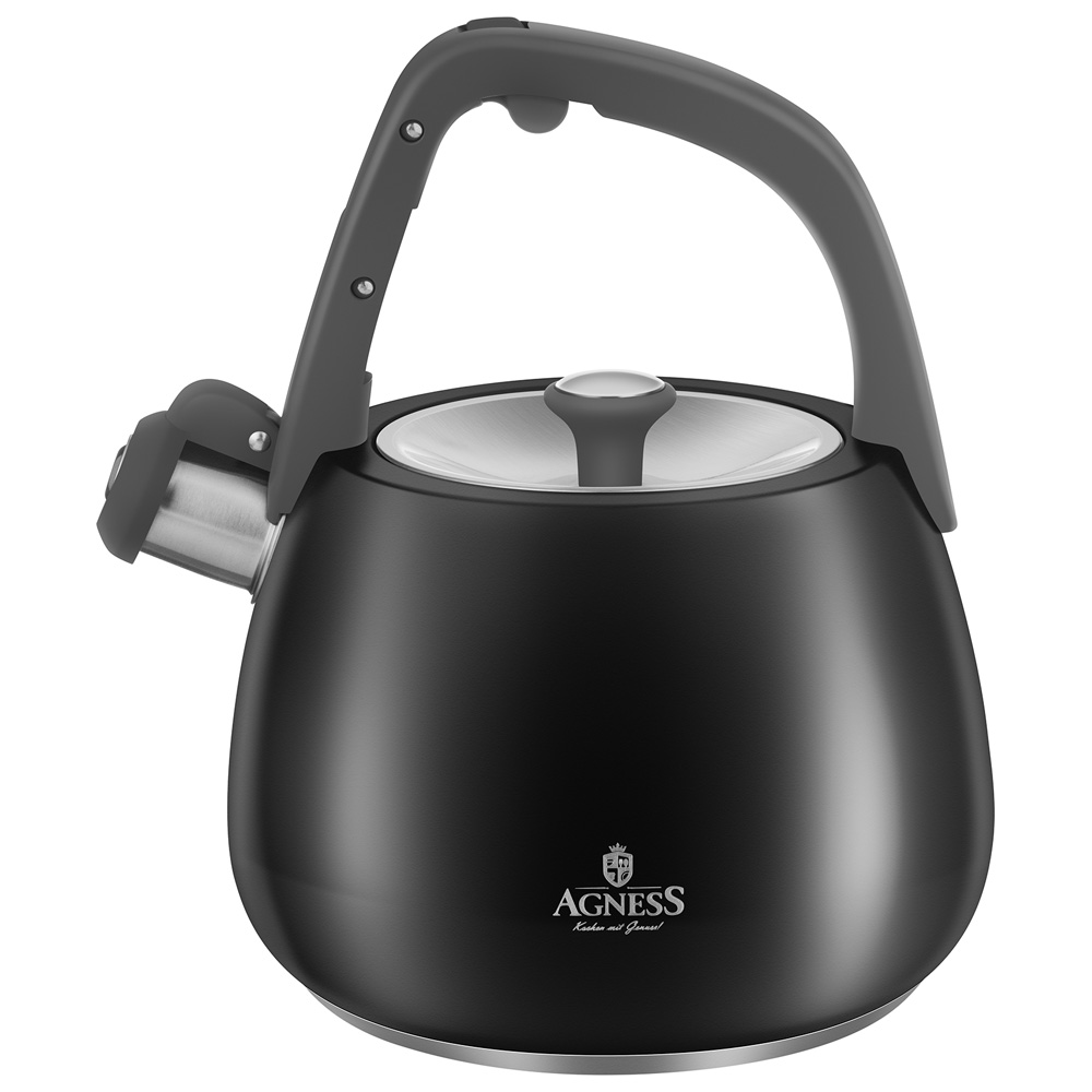 ЧАЙНИК AGNESS СО СВИСТКОМ 2,5Л, ТЕРМОАККУМУЛИРУЮЩЕЕ ДНО, 304 СТАЛЬ, ИНДУКЦИЯ