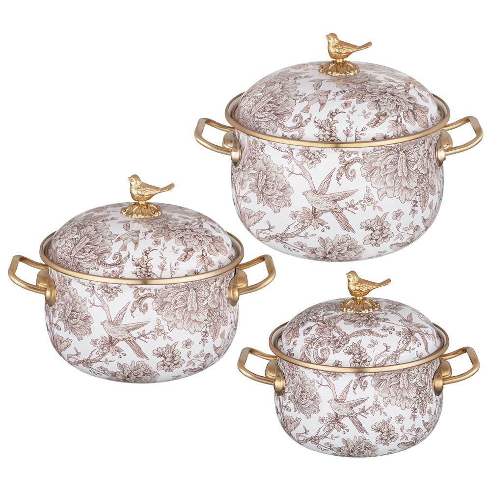 НАБОР КАСТРЮЛЬ LEFARD ЭМАЛИРОВАННЫХ СЕРИЯ ROYAL GARDEN, 6ПР. 2,1Л, 2,8Л И 3,8Л