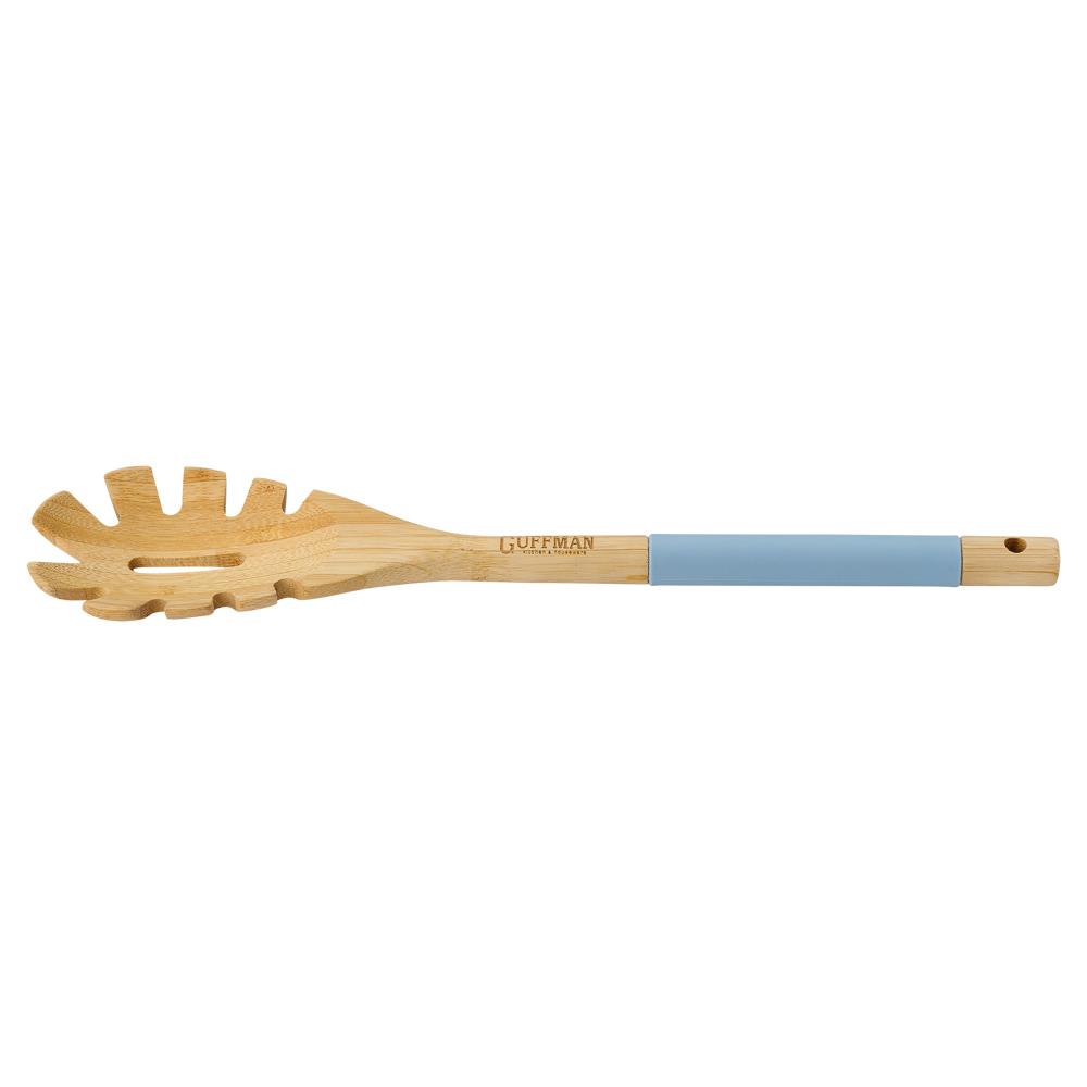 M04-075-B Ложка бамбуковая для спагетти, голубая.