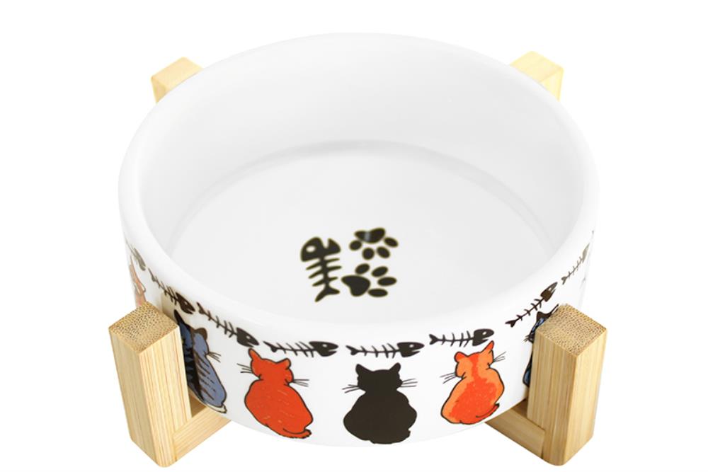 Миска для домашних питомцев 450 мл 14,5*14,5*6,5 см, с бамбуковой подставкой