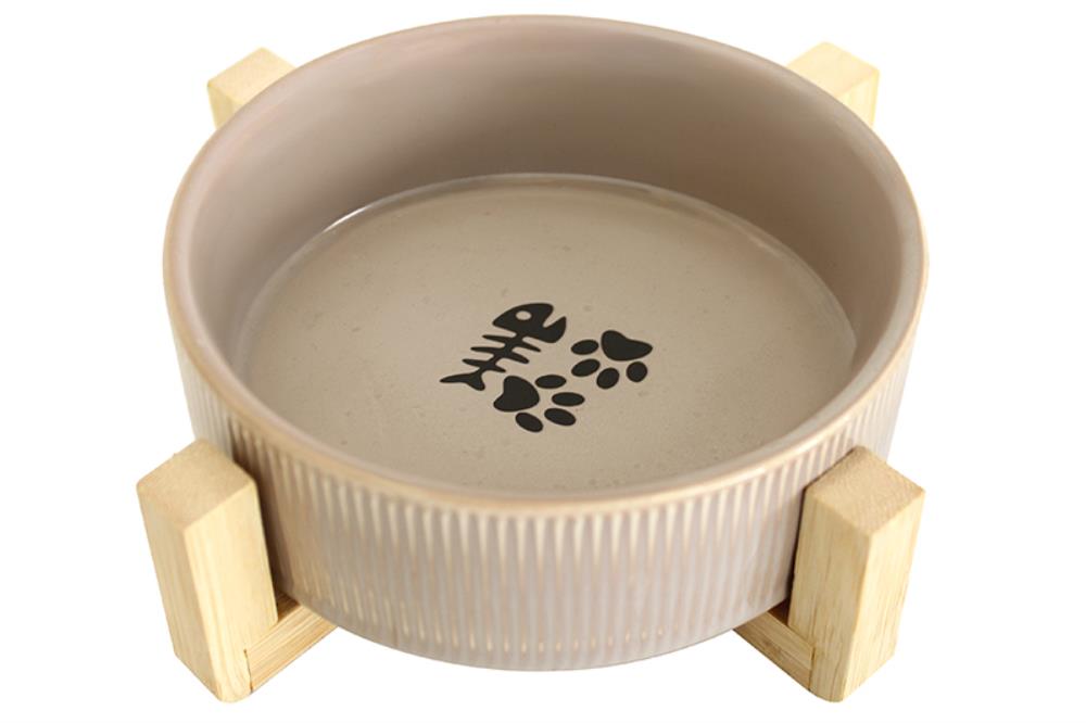 Миска для домашних питомцев 300 мл 12,5*12,5*6 см, с бамбуковой подставкой, серая