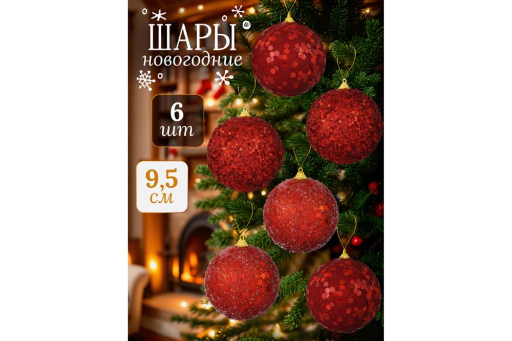 Набор 6 новогодних шаров 9,5*9,5 см Набор 6 новогодних шаров 9,5*9,5 см