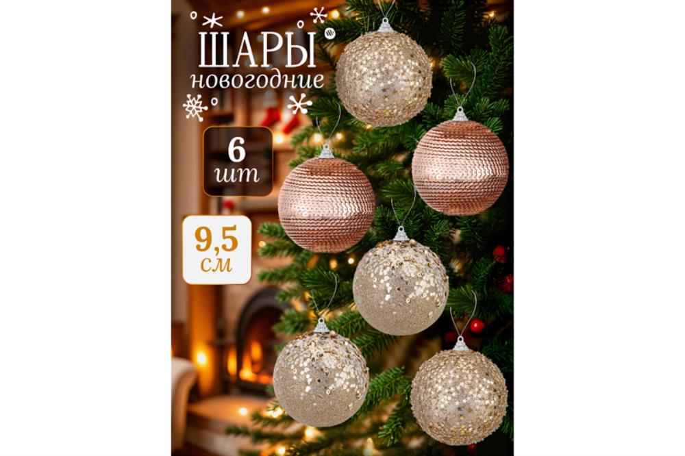 Набор 6 новогодних шаров 9,5*9,5 см Набор 6 новогодних шаров 9,5*9,5 см