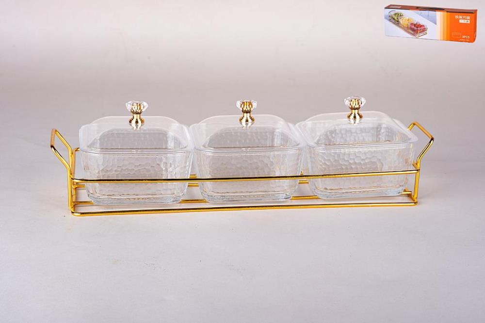 Менажница 3-х секционная на металлической подставке 34х10.5х9см кратно 1