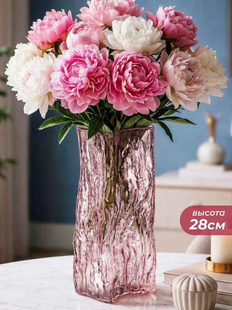 Ваза 13*12*28,5 см 2,3 л розовый, стекло