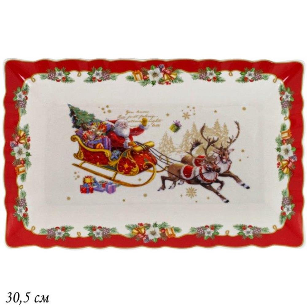 205-303 Прямоугольное блюдо 30,5см  НОВЫЙ ГОД в под.уп.(х12)Фарфор