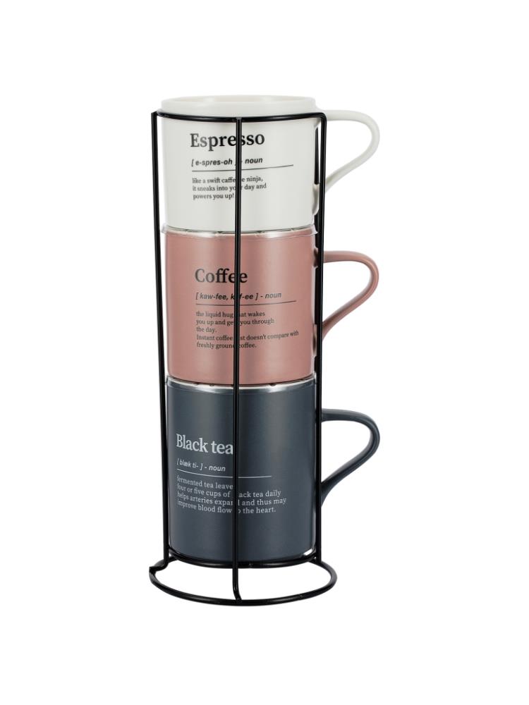 83-100 Набор кружек 3шт. на метал.подставке 250/320/400мл, Linea di PORCELLANA