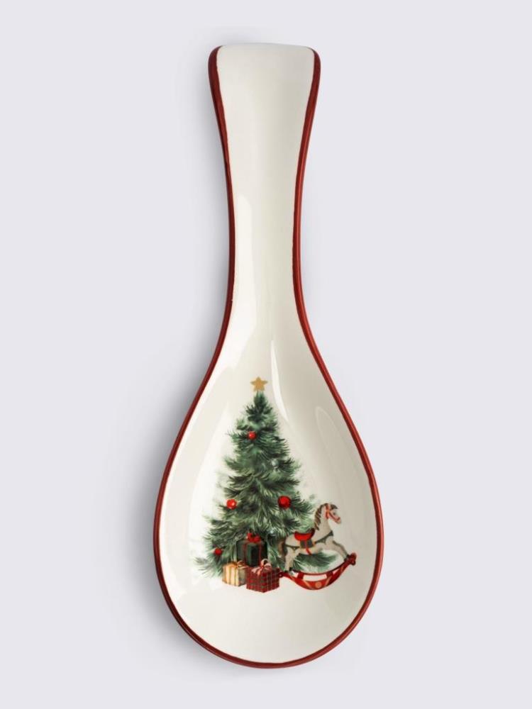 Подставка под ложку, 25х9 см, керамика, красная, Лошадка у елки, Festival