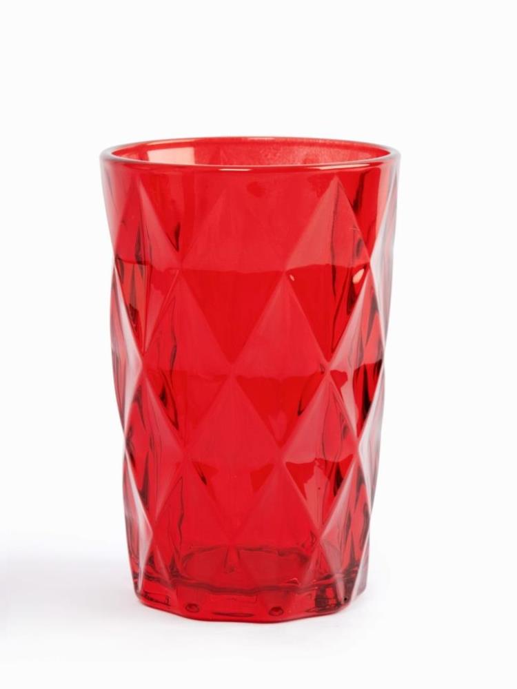 Стакан, 12 см, 340 мл, стекло, красный, Diamond color