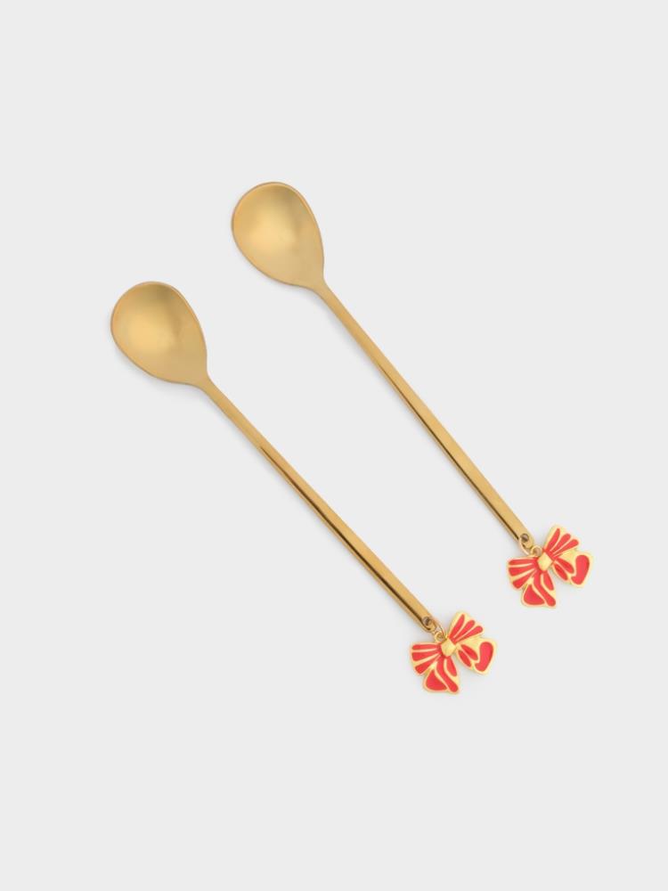 Ложка десертная, 15 см, 2 шт, сталь, золотистая, Бант, New year