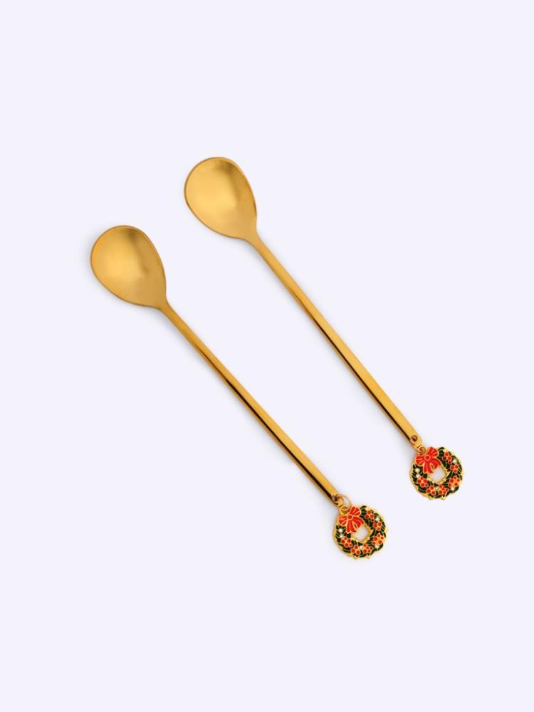 Ложка десертная, 15 см, 2 шт, сталь, золотистая, Венок, New year