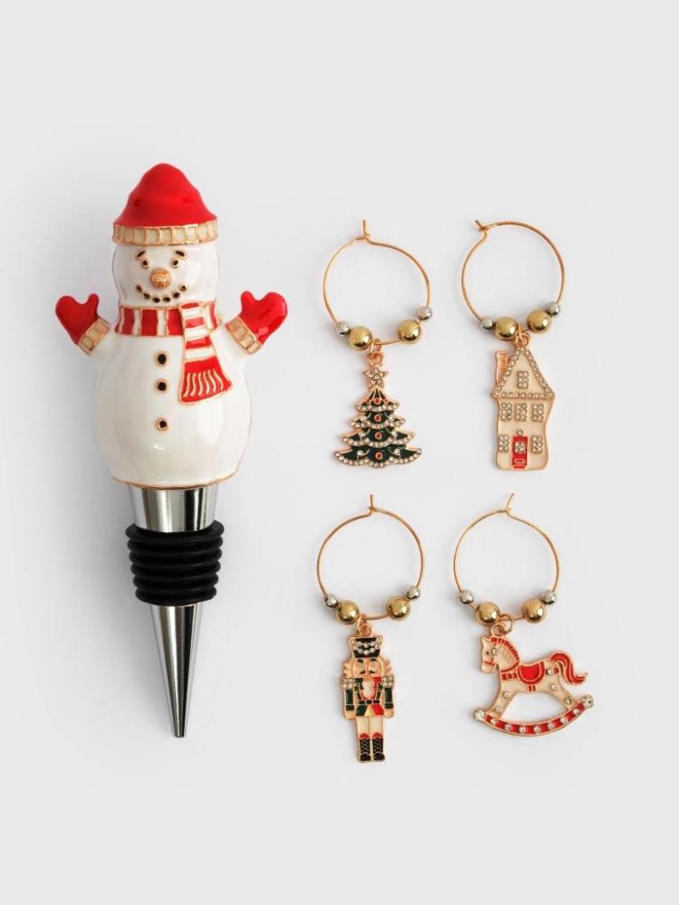 Пробка для винной бутылки с подвесками, 5 пр, металл/стразы, Снеговик, New year