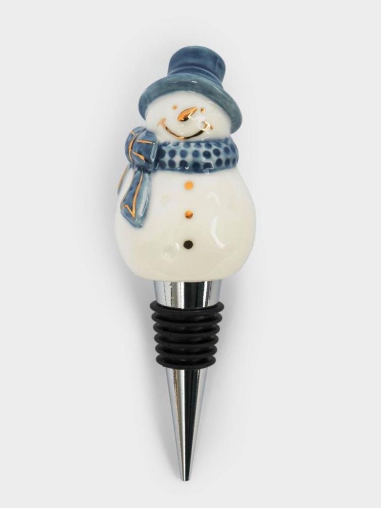 Пробка для винной бутылки, 12 см, фарфор P/металл, бело-голубая, Снеговик, Snowfall