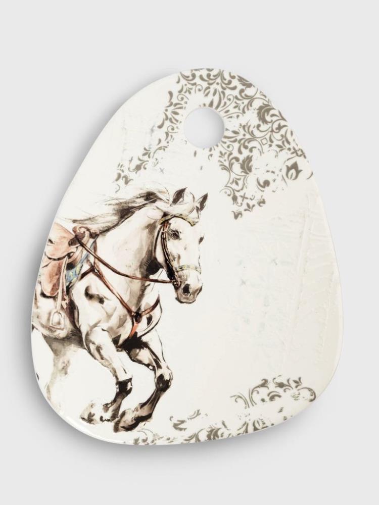 Подставка под горячее, 15x20 см, керамика/пробка, треугольник, белая, Конь, White horse