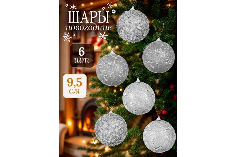 Набор 6 новогодних шаров 9,5*9,5 см Набор 6 новогодних шаров 9,5*9,5 см