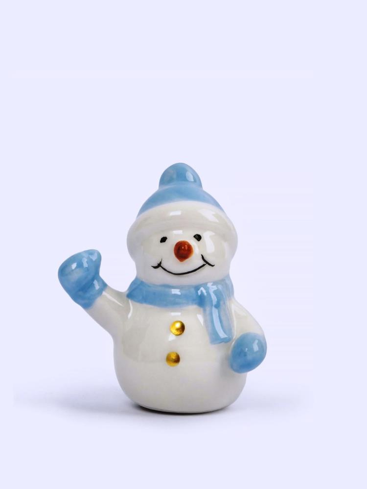 Статуэтка, 6 см, керамика, бело-голубая, Снеговик в шапке и шарфе, Snowman