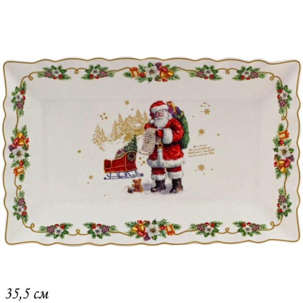 205-302 Прямоугольное блюдо 35,5см  НОВЫЙ ГОД в под.уп.(х8)Фарфор