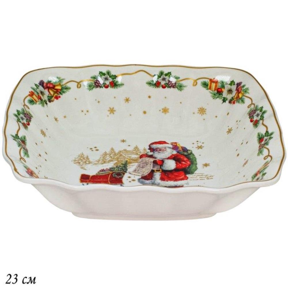 205-315 Квадратный салатник 23x6см НОВЫЙ ГОД в под.уп.(х18)Фарфор