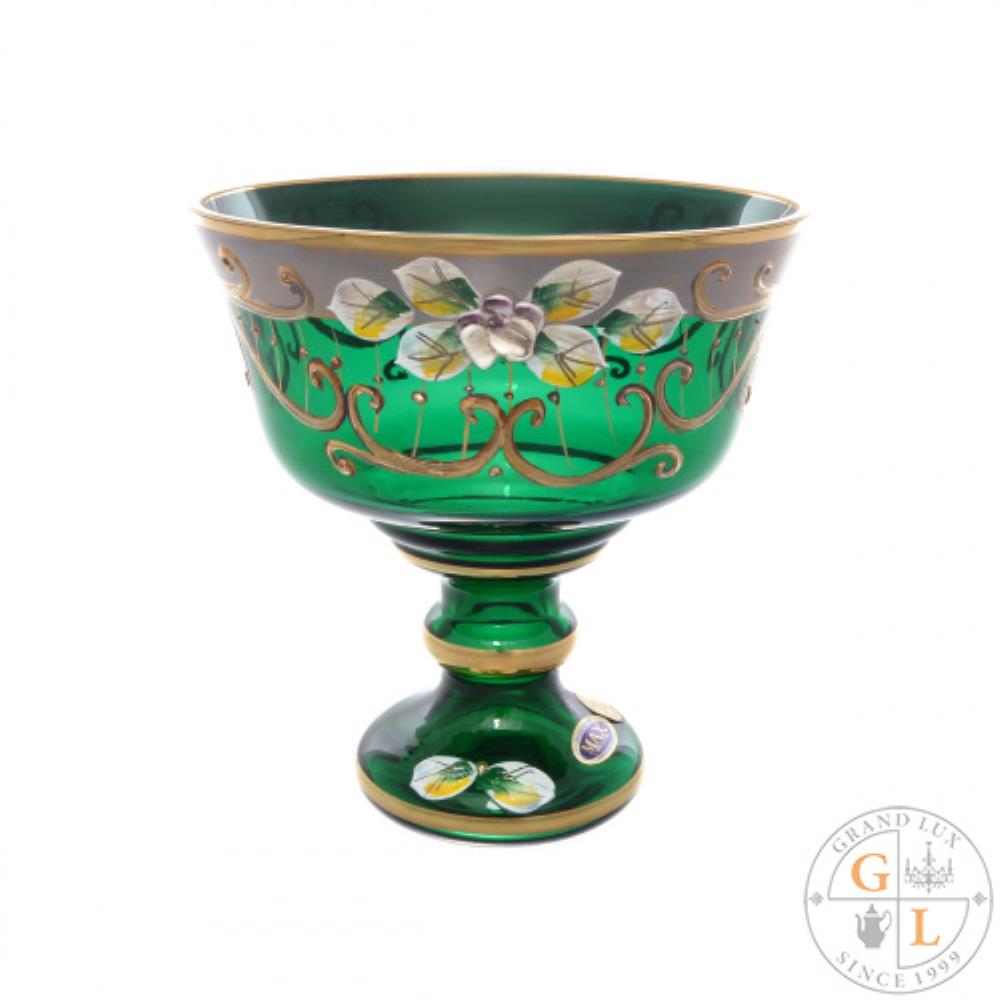 Bohemia Star Crystal Конфетница зеленая с золотом 20см