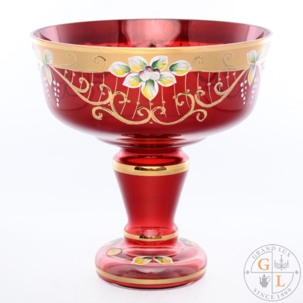 Star Crystal Конфетница на ножке Лепка красная 20см