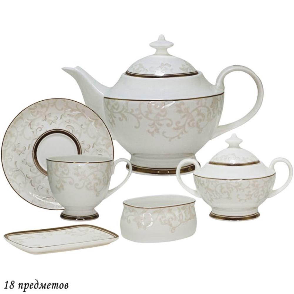 145-123 Чайный севриз 18пр.СЕРЫЙ ШЕЛК в под.уп.(х2) Костяной фарфор