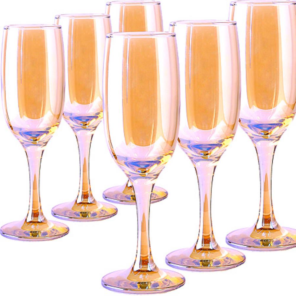 ME419-05 Набор 6 бокалов д/шампанского Золотистый мёд 190 мл(х4)