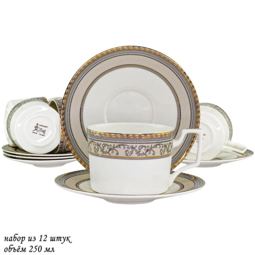 145-368 Чайный набор 12пр. 250 мл ЭЛЕГАНТ в под.уп.(х10)Костяной фарфор