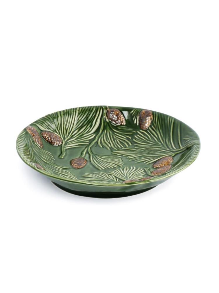 Блюдо глубокое, 26х5 см, керамика, зеленое, Шишки на еловой ветке, Fir branch