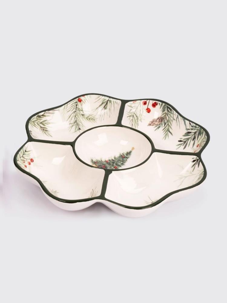 Менажница, 25 см, 5 отд, керамика, зеленая, Лошадка у елки, Festival