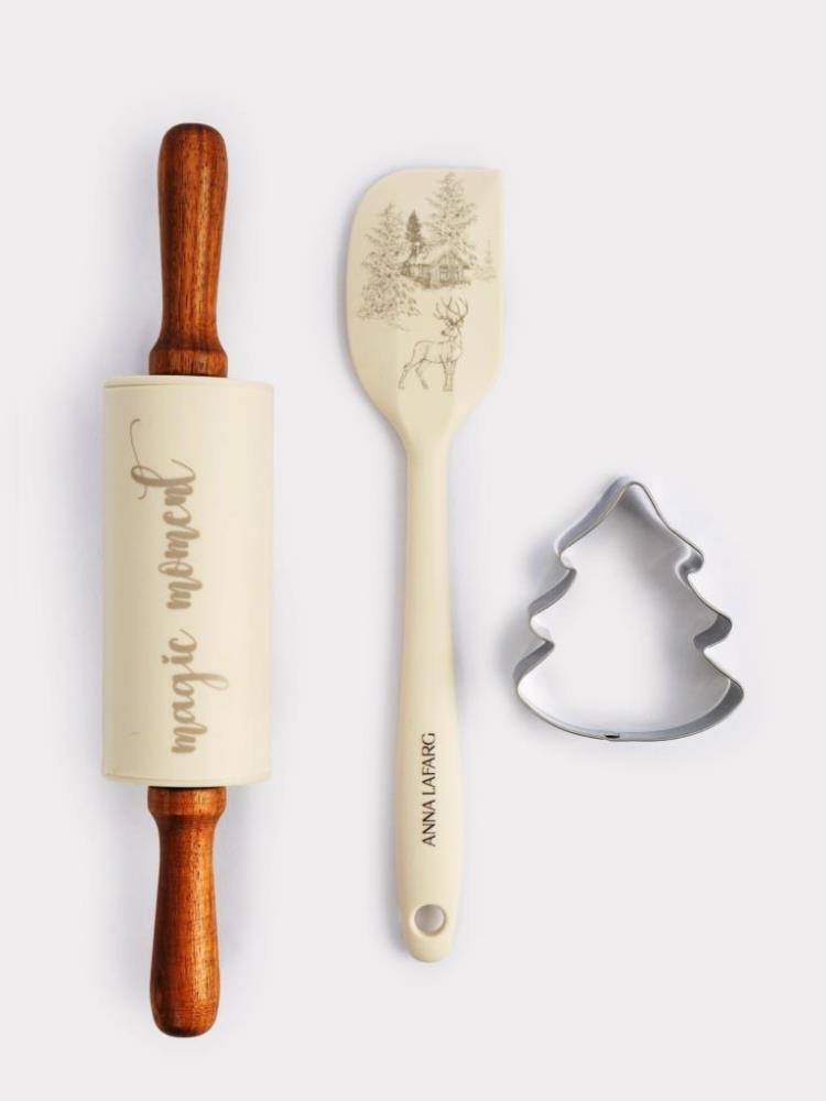 Набор для выпечки, 3 пр, скалка/лопатка/форма, силикон/дерево/сталь, Олень в лесу, Maral grey
