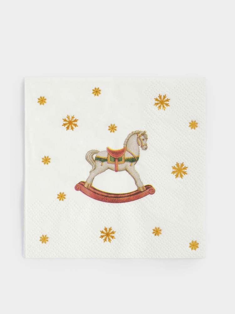 Салфетки бумажные, 21х21 см, 20 шт, квадратные, белые, Лошадка-качалка, Miracle