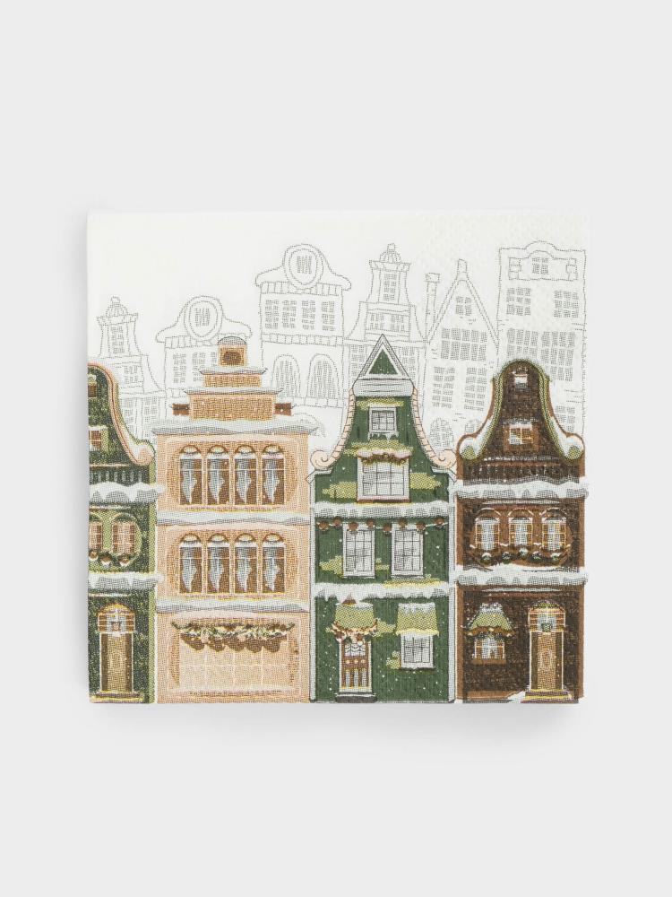 Салфетки бумажные, 21х21 см, 20 шт, квадратные, белые, Дома, Town