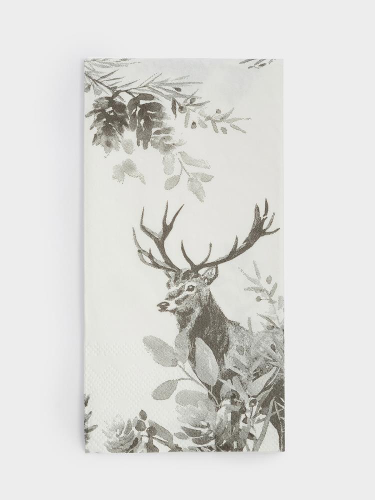 Салфетки бумажные, 33х33 см, 20 шт, прямоугольные, белые, Олень, Maral grey