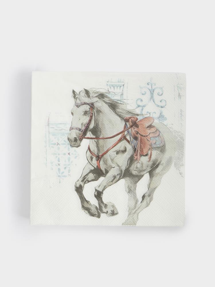 Салфетки бумажные, 33х33 см, 20 шт, квадратные, белые, Конь, White horse