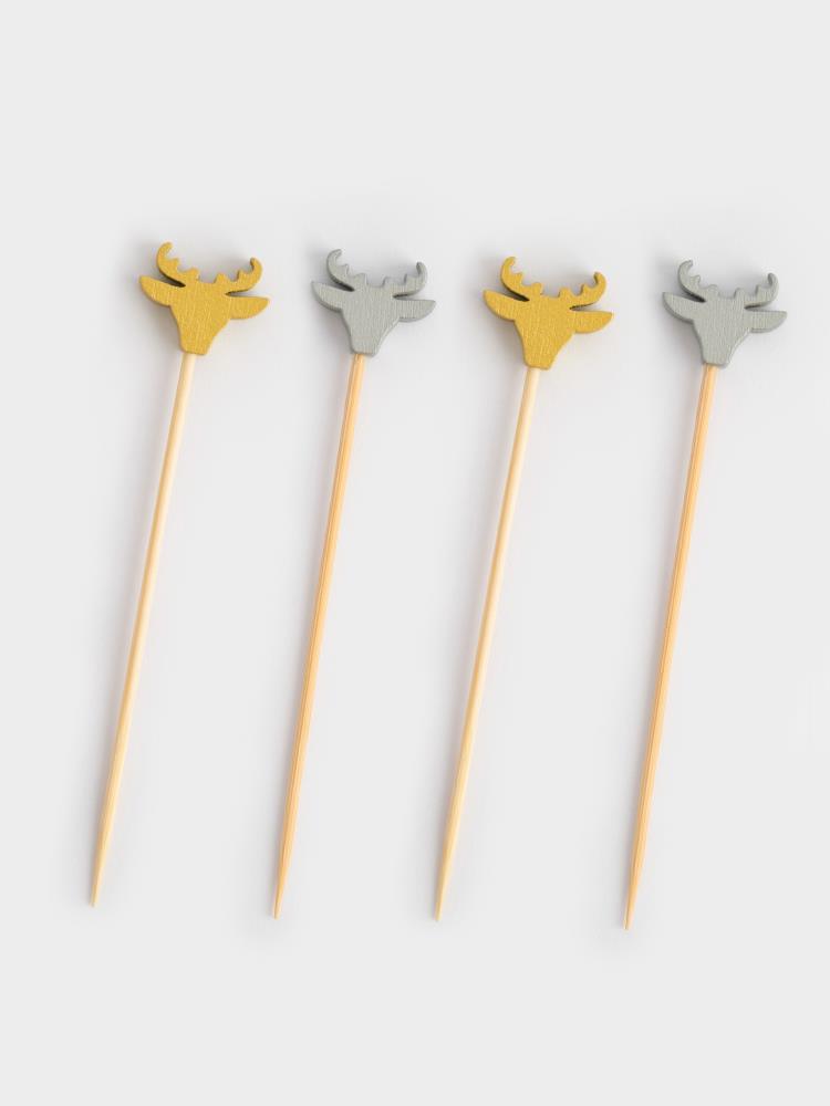 Шпажка для канапе, 9 см, 20 шт, бамбук, красная/золотистая, Олень, New year
