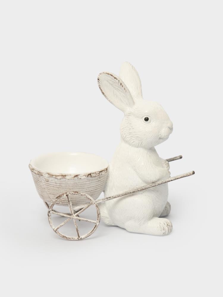 Подставка для яйца, 12 см, полирезин, молочная, Кролик с тележкой, Easter Подставка для яйца, 12 см, полирезин, молочная, Кролик с тележкой, Easter