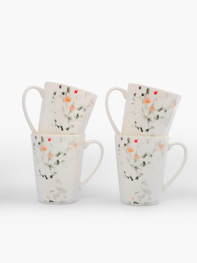 Кружка, 420 мл, 4 шт, фарфор N, белая, Цветы и листья, Primrose Кружка, 420 мл, 4 шт, фарфор N, белая, Цветы и листья, Primrose