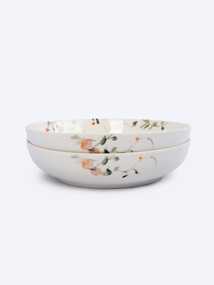 Тарелка суповая, 20х6 см, 780 мл, 2 шт, фарфор N, белая, Цветы и листья, Primrose