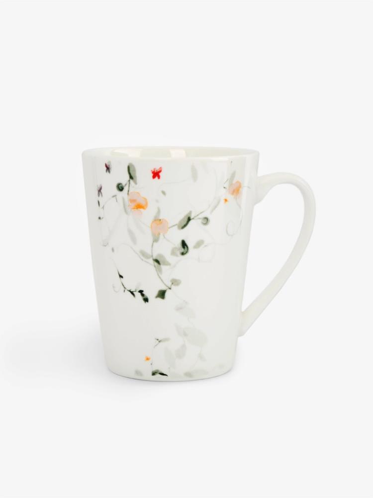 Кружка, 420 мл, фарфор N, белая, Цветы и листья, Primrose