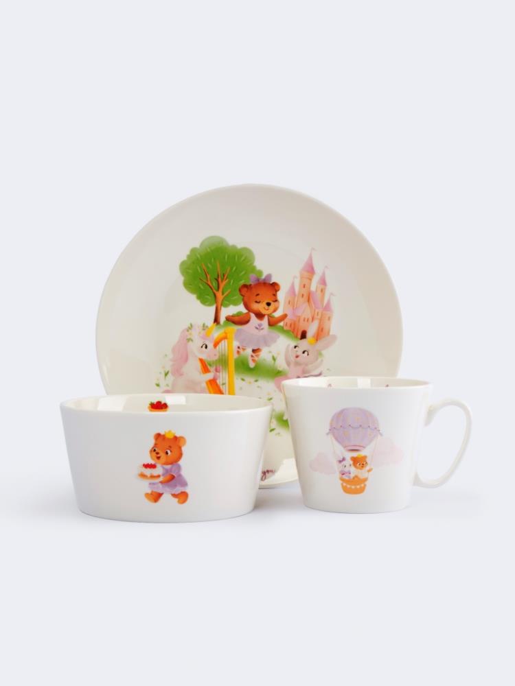 Набор посуды, детский, 1 перс, 3 пр, фарфор N, белый, Сказочные животные, Fabulous animals