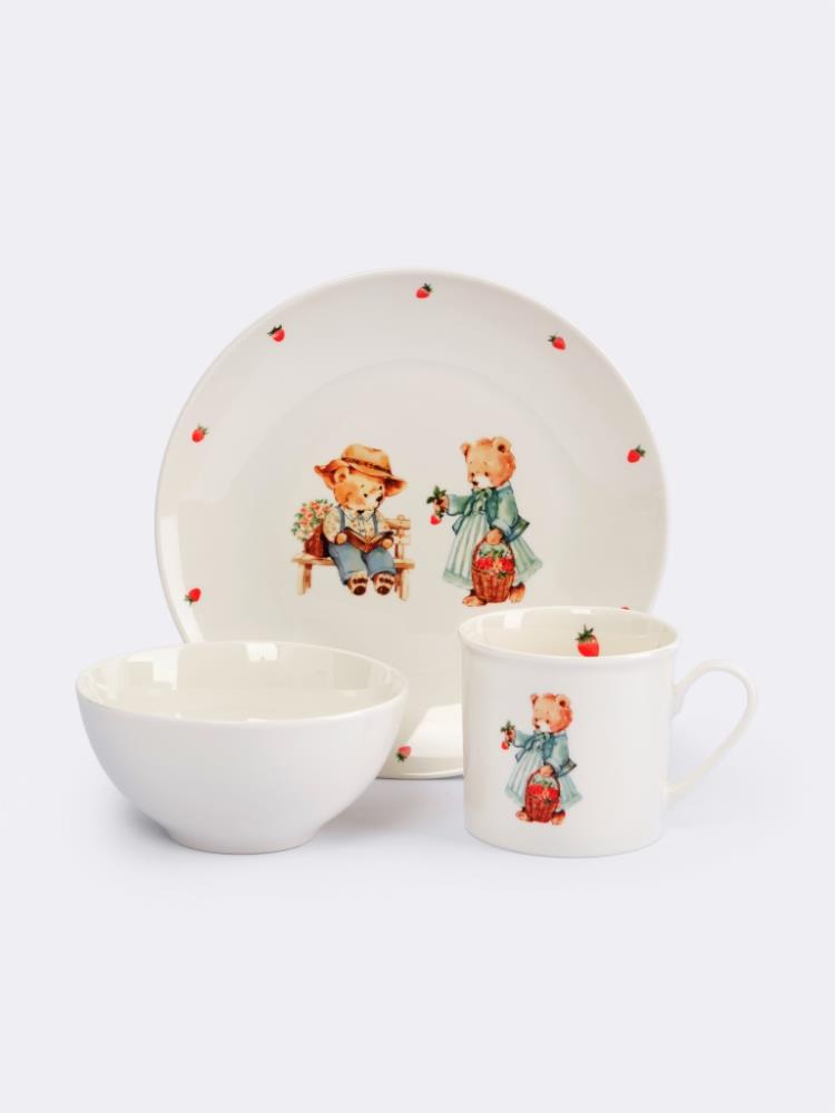 Набор посуды, детский, 1 перс, 3 пр, фарфор N, белый, Мишки, Teddy bear