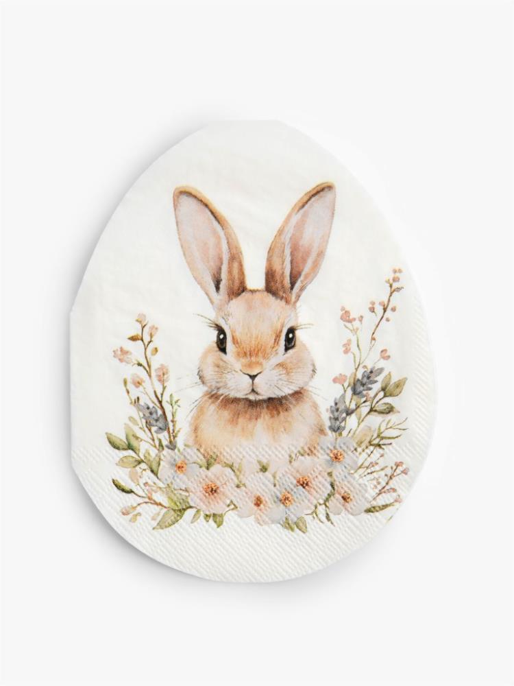 Салфетки бумажные, 33х23 см, 20 шт, бежевые, Яйцо, Кролик в цветах, Flower Rabbit