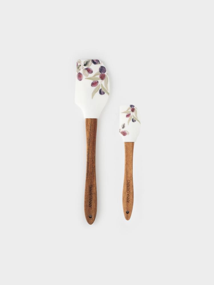 Лопатка-шпатель, 2 шт, силикон/дерево, молочная, Сливы, Plum Orchard
