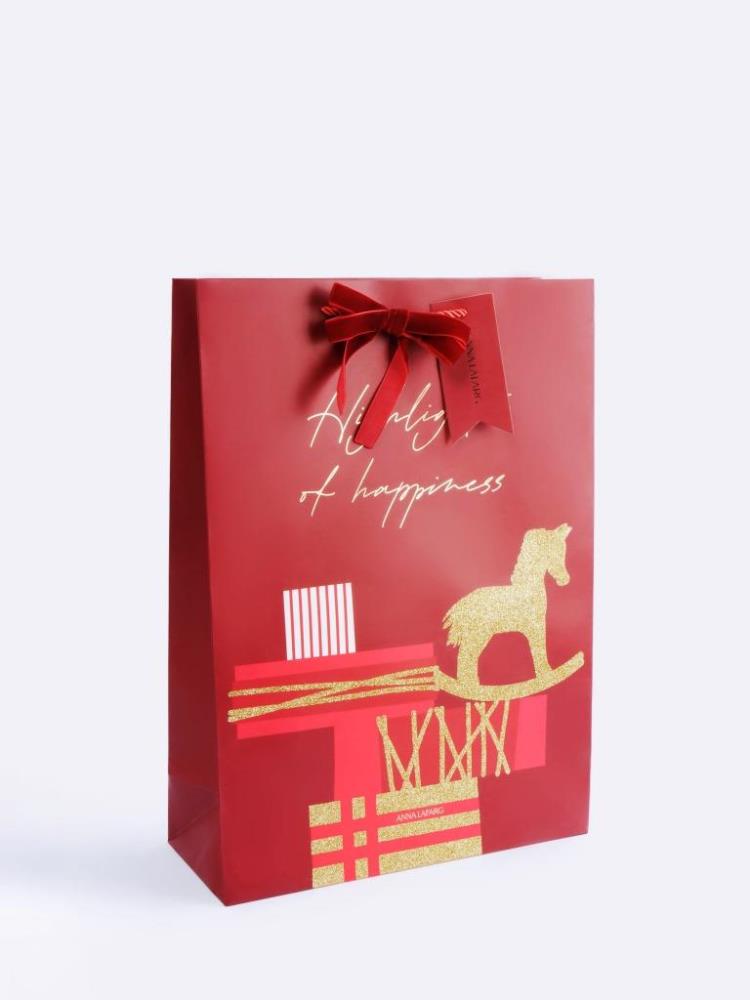 Пакет подарочный, 30х42 см, бумага, красный, Подарки, Bright horse