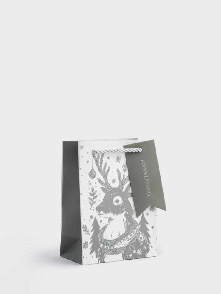 Пакет подарочный, 12х16 см, бумага, белый, Олень в шарфе, Maral grey