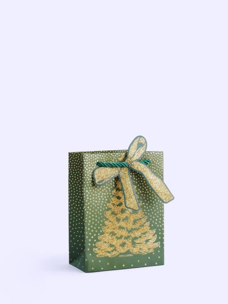 Пакет подарочный, 12х16 см, бумага, золотисто-зеленый, Елка, New year