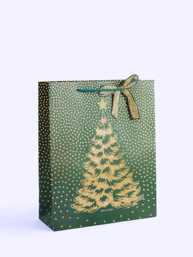 Пакет подарочный, 26х32 см, бумага, золотисто-зеленый, Елка, New year