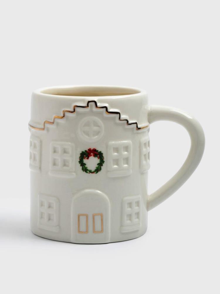 Кружка, 480 мл, фарфор Р, бело-золотистая, Дом с венком, Townlet
